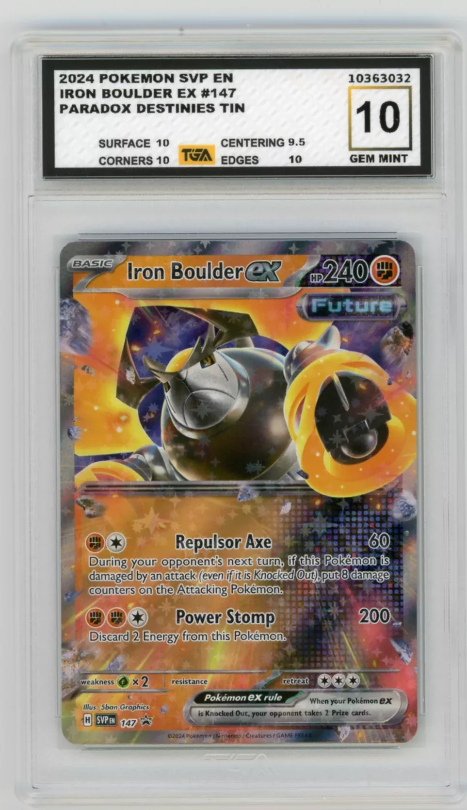 Iron Boulder EX #147 Paradox Destinies Tin Promo Graded TGA 10 Gem Mint